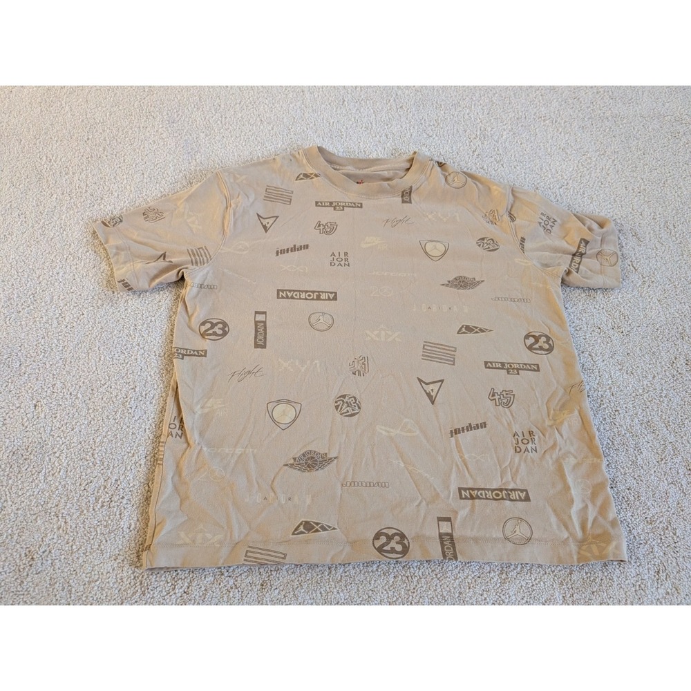Nike Air Jordan Women All Over Flight Graphic T-Shirt Beige Medium Loose Fit